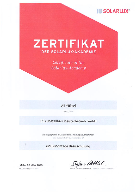 Ali Yüksel Montageschulung Solarlux