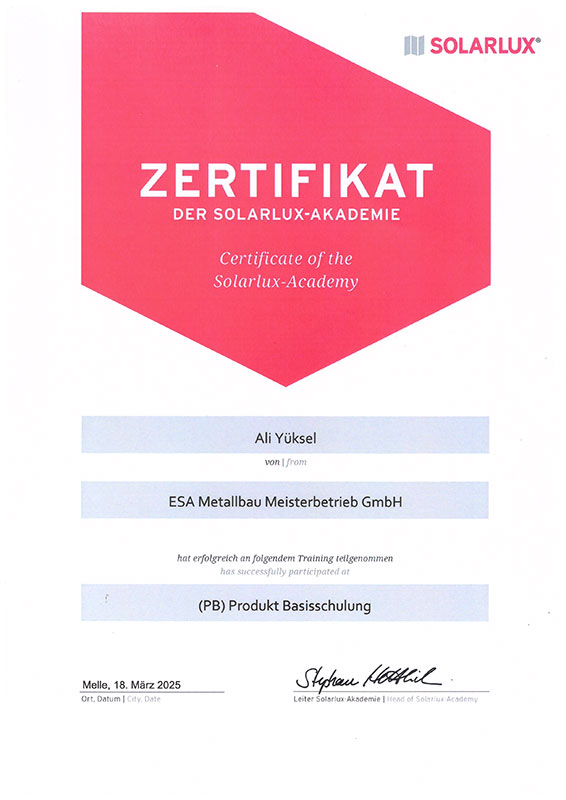 Ali Yüksel Produktschulung Solarlux