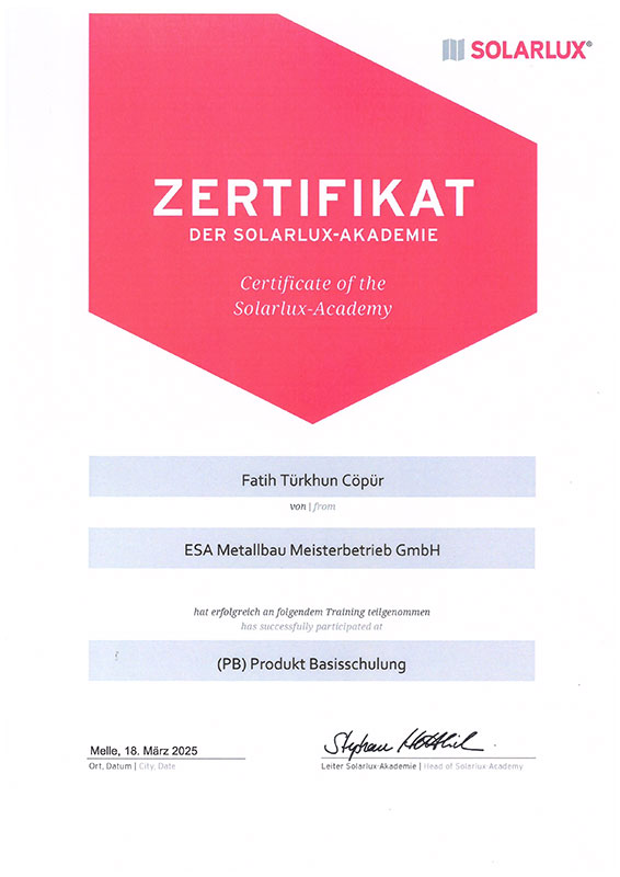 Fatih Cöpür Produktschulung Solarlux