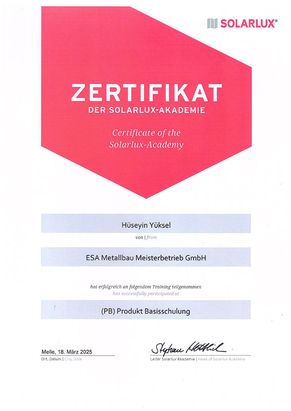 Hüseyin Yüksel Produktschulung Solarlux