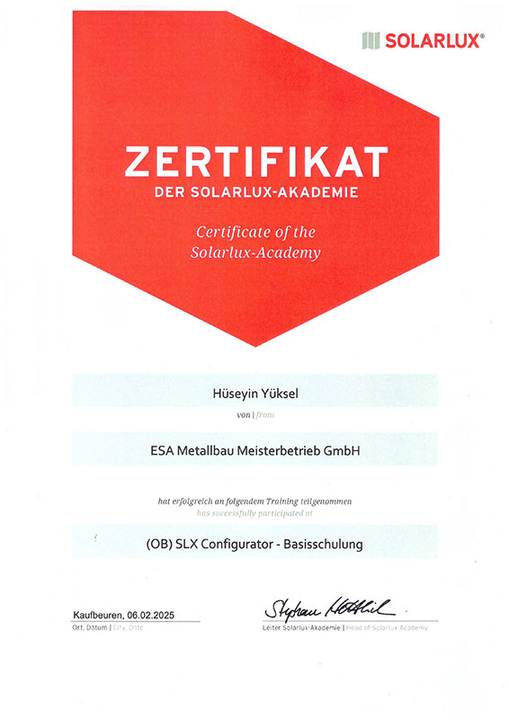 Hüseyin Yüksel SLX Webkonfigurator Schulung Solarlux